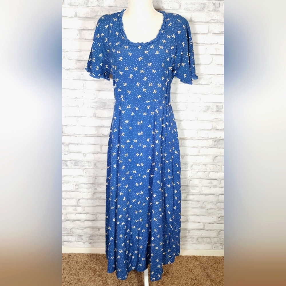 Vintage Zoe California Bow Polka Dot Blue Dress